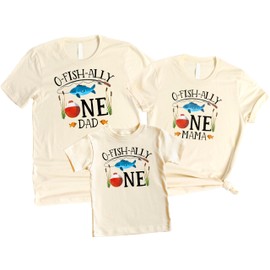 O-Fish-Ally One 1st Birthday Matching Family Outfits for Mom and Dad for Baby Boys and Baby Girls Natural Shirt Adult Medium