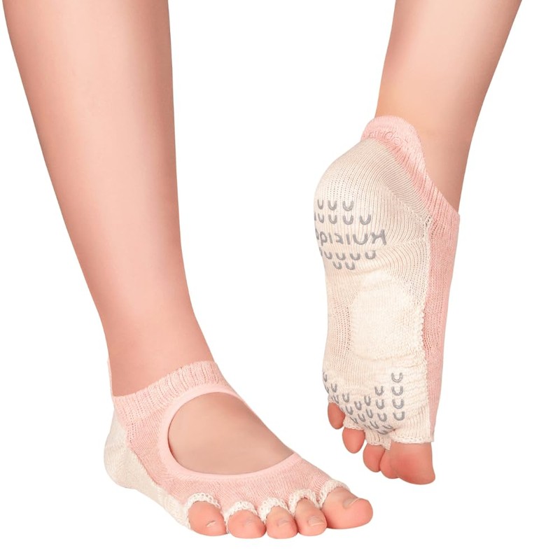Knitido + Kokoro Pilates Yoga Dance Grip Toe Socks, Carnation