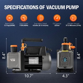 VTG VOGTEN 3 Gallon Vacuum Chamber with Pump,304 Stainless Steel Degassing Chamber Kit with 4.5 CFM 1/3HP Vacuum Pump,for Stabilizing Wood, Degassing Resin, Silicone and Epoxies