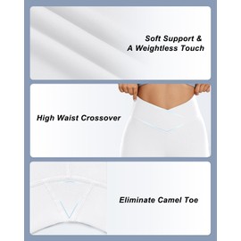 Aoliks White Women's Casual Bootleg Yoga Pants, Crossover High Waisted Flare Workout Pants Leggings