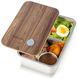 Modaniam Stainless Steel Leak-Resistant Bento Lunch Box For Adults, Sustainable, Plastic Free, Meal Prep Container, Microwave Safe (Bottom container); 44oz (Vanilla), Bamboo Lid