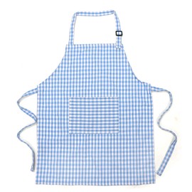 Jennice House Kids Apron and Chef Hat Set, Cute Children Baking Aprons for Boys and girls Cooking Artists Painting Gardening Aprons (Blue Gingham, Large)