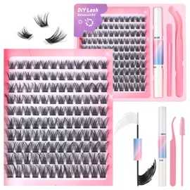 Fenshine Cluster Lashes Individual Lashes Wide Stem C/D Curl 10-16mm Length DIY Eyelash Extension Individual Soft False Lashes for Personal Use at Home (KT02, MIX10-16)