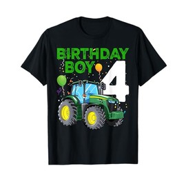 Tractors 4 Years Old 4th Birthday Boy Farm Boy Tractor T-Shirt