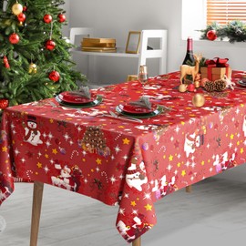 Halibutfly Table Cloth for Rectangle Table, Waterproof and Oil-Proof Vinyl Christmas Tablecloth, Wash-Free Tablecloth with Flannel Backing for Christmas Decoration (55×70 Inches, Seats 4-6)