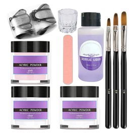 Acrylic Nail Kit DIY Acrylic Powder Liquid Set with Nail Brush Nail File 3 Colours Nail Powder Kit for Beginners DIY Nail Manicure Kit