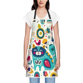 Smooffly Colorful Blue Cat Apron Unisex Adjustable Bib Apron, Cooking Kitchen Chef Apron, Women Men Apron for Home Kitchen, Restaurant, Coffee house
