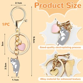 LunarCharm Grey Cat Pink Heart Keychain Fun Cartoon Kitten Cute Keychain for Animal Keychain Birthday, Gifts for Cat Lovers, Grey