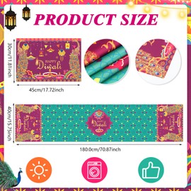 DPKOW Diwali Decorations for House, Diwali Table Runner Place Mat Set, Fabric Washable Diwali Tablecloth Place Mat Deepavali Table Runner Indian Rangoli Decorations Dining Table Diwali Party Supplies