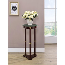 Coaster Home Furnishings - Edie - Stone and Wood - 12-Inch Round Marble Top Side Table with Tri-Leg Base and Gold Accents - Traditional Style for Living Room - Green and Merlot - 3315