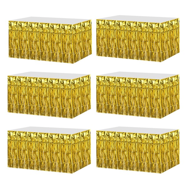 MECCANIXITY 6 Pack 29x108 Inch Gold Metallic Foil Fringe Table