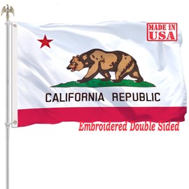 Embroidery California Flag 3x5 Outdoor Heavy Duty 340D Nylon California State Flag Vivid Color Anti-Fading with 2 Brass Grommets for Outdoor Indoor Wall