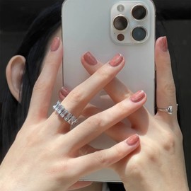 SINHOT Short Press on Nails Glossy Fake Nails Round Glue on Nails Sparkle Glitter False Nails Full Cover Oval Acrylic Nails