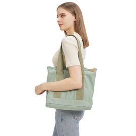 Women's Medium Handbag, Canvas Satchel Tote Bag, Shoulder Bag, Shopper for Books, Everyday Work, Green