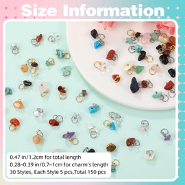 COGCHARGER 150Pcs 30 Styles Mixed Gemstone Nuggets Charms Stone Charms Crystal Pendants Bulk with 304 Stainless Steel Jump Ring for Necklace Earring Jewelry Making
