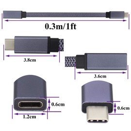 AAOTOKK Braided USB 3.1 Type c to Type C Connector Cable 60W&3A Short Type C 3.1 USB Male to Female Extension Cable Supports Charging,Data,Audio,Video Cable for Laptop&Tablet&Mobile Phone.(0.3M-M/F)