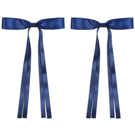 AMYBASIC 2pcs Hair Clips Bow with Long Tail, Tassel Ribbon Hair Clips for girls, Hair Accessories for Baby Toddlers Teens Kids(Navy Blue)
