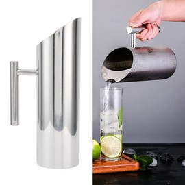 TOPINCN Stainless Steel Pitcher, Large Capacity Water Pitcher Ergonomic Handle for Water for Tea for Coffee (Straight 2 liters)