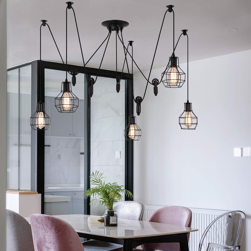 Industrial Pendant Lighting 5 Heads, Adjustable DIY Vintage Style Spider