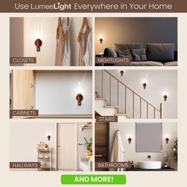 LumeeLight Motion Sensor Night Lights, Magnet Body Hallway Rechargeable LED Wireless Wall Sconces, Portable Decor Battery Powered Indoor Torch Lighting for Bedroom (Walnut 2PCS)