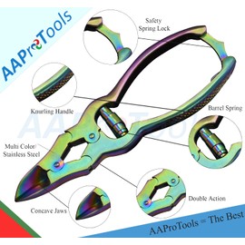 AAProTools Mycotic Toenail Nippers Podiatrists Double Action Podiatry Instruments 3-Pack (Silver, Gold & Multi Rainbow) with Pouch