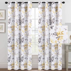 H.VERSAILTEX Blackout Curtains for Living Room Darkening Thermal Insulated Panels 84 Inch Long Light Blocking Grommet Curtains/Drapes, Grey and Yellow Vintage Classical Floral Printing, 2 Panels