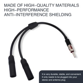 Jewkot 1 PC Car Radio Antenna Connector, One Male to Two Female Y-Shape Audio Antenna Splitter Connector Adapter, Automotive Antenna Extension Cable, Compatible with Most Cars, Trucks, SUVs (Black)