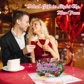 D4DREAM Jumbo Musical Anniversary Card with Lights - Flower 3D Pop Up Happy Anniversary Cards for Couple, Wife, Husband, Parents Envelope Included(Rose Paper Flowers Anniversary