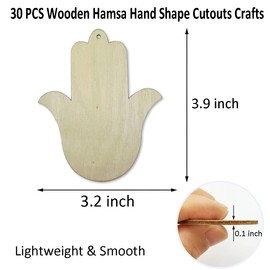30 Pack 4 Inch Wood Hamsa Hand Cutouts Unfinished Wooden Hamsa Hand Hanging Ornaments DIY Hamsa Hand Craft Gift Tags