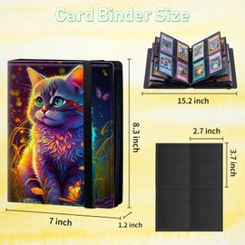 CGFGHHUY Card Binder 4 Pocket Trading Card Album Folder 400 Side Loading Pocket Binder Baseball Card Binder with Watercolor Cat Pattern Design Card Binder for Game Cards & Sports Cards
