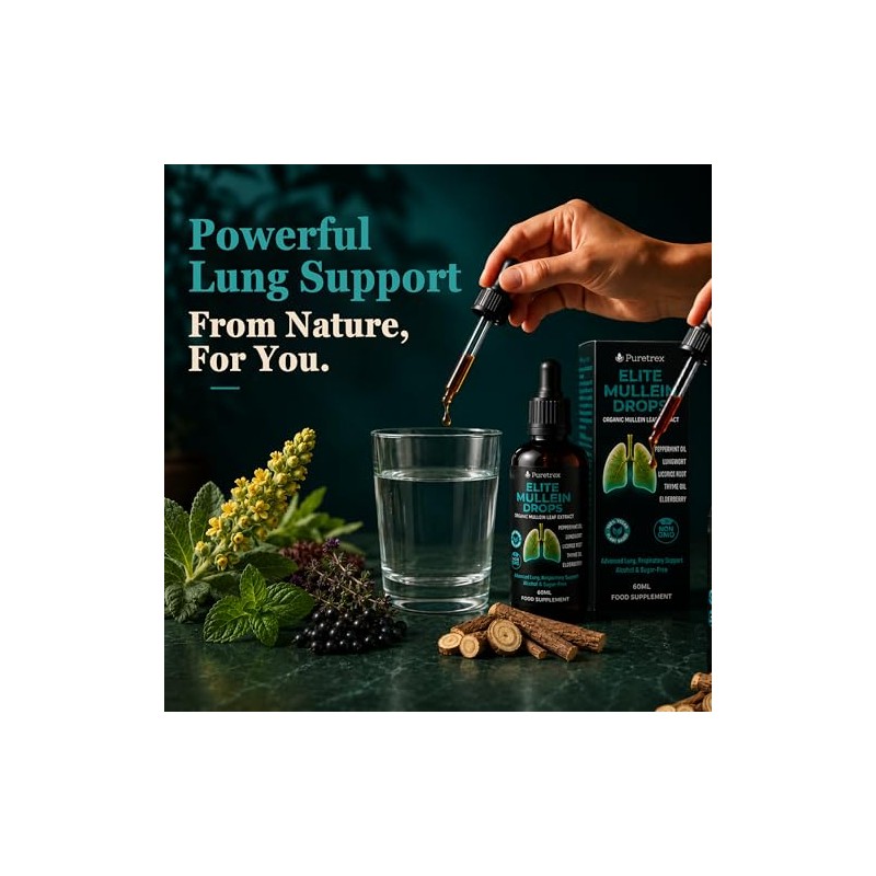 PURETREX Elite Mullein Drops Vegan Supplement 60ml Organic, Herbal