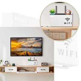 Wall-Mounted WiFi Router Storage Box White | ABS Ventilated Organiser Shelf for Routers, Set-Top Box & Games Console | Hidden Cable Hider with Expansion Bolts | Space-Saving Media Storage Solution