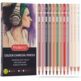 PANDAFLY Professional Colored Charcoal Pencils Drawing Set, Skin Tone Colored Pencil, Pastel Chalk Pencils for Sketching, Shading, Coloring, Layering & Blending, 12 Colors