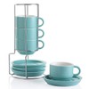 SWEEJAR Porcelain Espresso Cups with Saucers, 4 Ounce Stackable Cappuccino