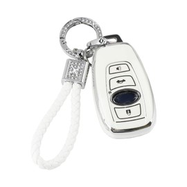 Teenpull Key Fob Cover Fit for Subaru TPU Keys Case Shell Protector 4 Button Bling Keychain for Subaru Outback Crosstrek Ascent Impreza Forest WRX BRZ Legacy Girly Women Silver White