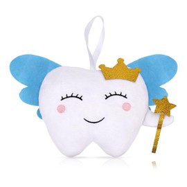 XIHIRCD Tooth Cute Fairy Pillow with Wings & Pocket, Embroidered Tooth Bag/Pouch Small Tooth Smile Fairy Doll Lost First Tooth Gift for Girls Boys (Blue)