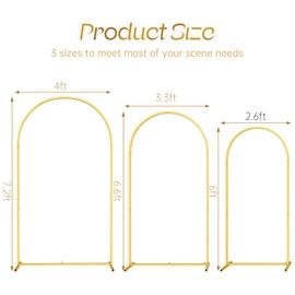 Set of 3 Metal Arch Backdrop Stand with Cover Set, (7.2FT, 6.6FT, 6FT Wedding Arch and Cover Set), Backdrop Arch for Party, Baby Shower, Birthday, and Graduation Ceremony