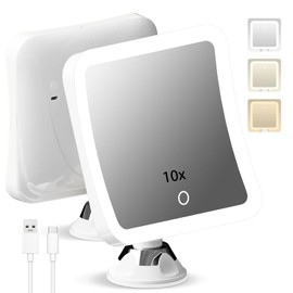 Glimmerx Glimmerx 10X Magnifying Lighted Makeup Mirror with Lights,Daylight LED Vanity Mirror, Rechargeable,Compact, Cordless, Locking Suction Mirror, 360 Rotation, 7" Portable Illuminated Bathroom Mirror