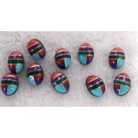 Unbranded 10 5x7mm Turquoise Lapis  Coral & Purple Jade Custom Inlaid Cabochon Vintage