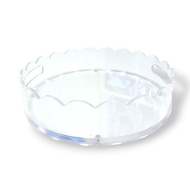 GRAHAM DESIGN Acrylic Scalloped Round Tray with Handles and Magnetic Mat - Customizable for Photos, Art, and Messages, Includes Anti-Slip Pads, 10” Diameter