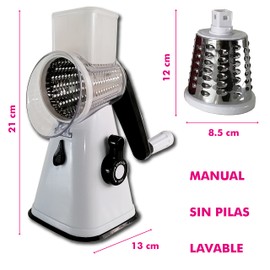 RD Royal Cook. Spirilizer Rebanadora, mandolina, trituradora de vegetales y frutas Manual de 3 cuchillas, cortadora eficiente y rápida, Rallador de tambor rotativo rápido con base de succión fuerte, “La Original”. (BLANCO)