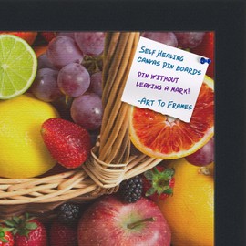 PinPix Decorative pin Cork Bulletin Board Made from Canvas, Tropical Fruit Basket Printed at 12x18 Inches and Framed in Satin Black (PinPix-3)