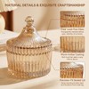 Candy Jar with Lid, Ribbed Amber Glass Tent Shape 7.4oz