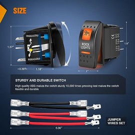 Nilight Nilight UTV Rock Lights Rocker Switch On Off 5 PIN SPST LED Light Bar Toggle Switches with Orange Backlit 12V 24V Jumper Wires Set for ATVs UTVs Cars Trucks RVs