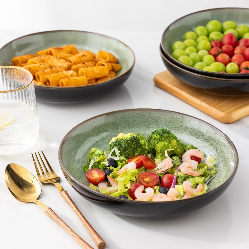 LERATIO Large Pasta Bowls,38oz Ceramic Pasta Bowls,9.0" Reactive Glaze Pasta