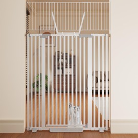 Amibud 67" High Extra Tall Cat Gate for Doorway, 29.5-49.21" Extra Wide Pet Gate Pressure Mounted Baby Gates for Dogs Pets, Easy Walk Through Cat Proof Gate(White)