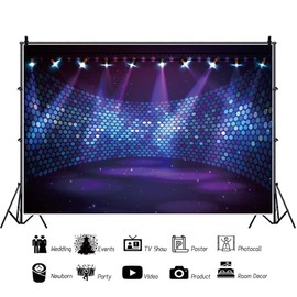 OERJU 5x4ft Disco Party Backdrop Dace Music Show Entertainment Free Stage Concert Club Purple Spotlight Lights Background for Photography Adult Portrait Booth Video Shooting Vinyl Studio Props