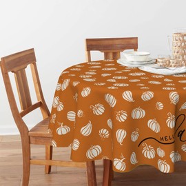 Horaldaily Fall Tablecloth 70×70 Inch Round, Orange Pumpkin Autumn Harvest Washable Seasonal Table Cover for Party Picnic Dinner Decor