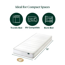 ZINUS 6 Inch Foam and Spring Hybrid Mattress, 75" x 30", Narrow, Trundle, Bunk, Day Bed, RV Compatible, Medium Firm Feel, CertiPUR-US Certified