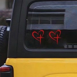 KITUREK Love Cross Sticker Decal, Love Heart Cross Stickers, Decal Vinyl Sticker for Notebook, Car, Laptop, Window 6.3'4.13' (2PCS Red Small)